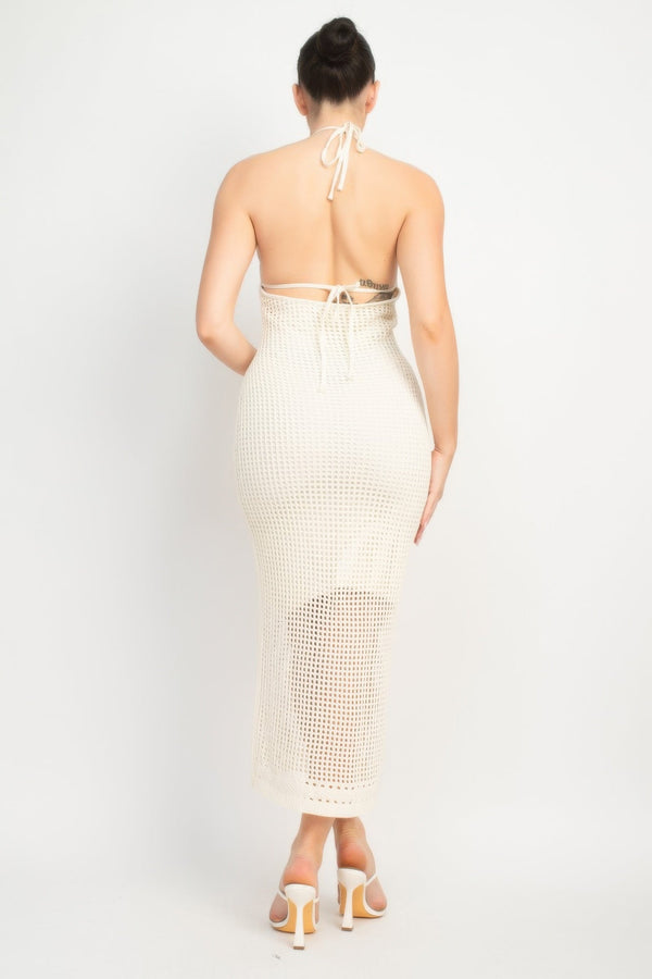 Halter Neck Open - back Midi Dress - Dress - SmartBuyApparel