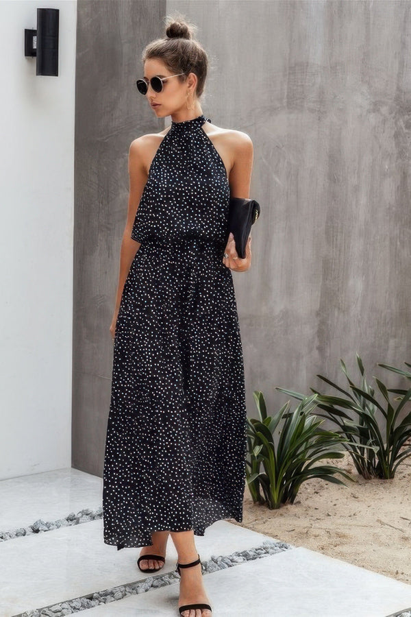 Halter Neck Polka Dot Swing Dress - | SmartBuyApparel
