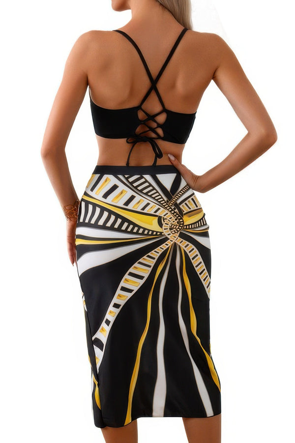 Halter Two Pieces Cross Back Knot Wrap Swimsuit - | SmartBuyApparel