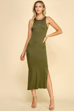 High Neck Side Slit Max Dress - | SmartBuyApparel