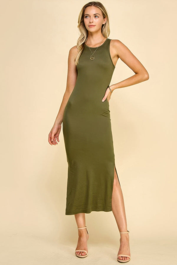 High Neck Side Slit Max Dress - | SmartBuyApparel