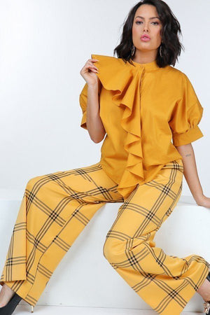 High Waist Plaid Print Wide Leg Pants - Women's Pants - SmartBuyApparel