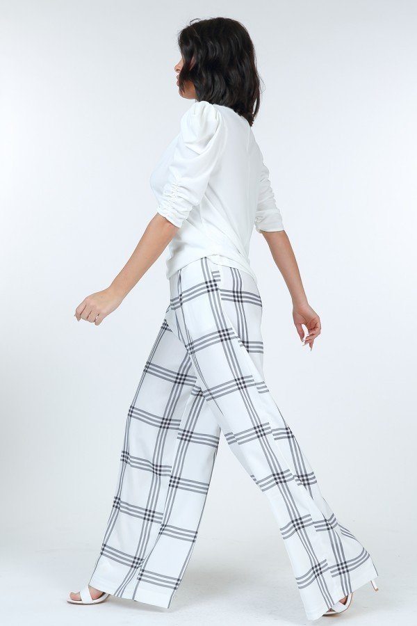 High Waist Plaid Print Wide Leg Pants - Women's Pants - SmartBuyApparel