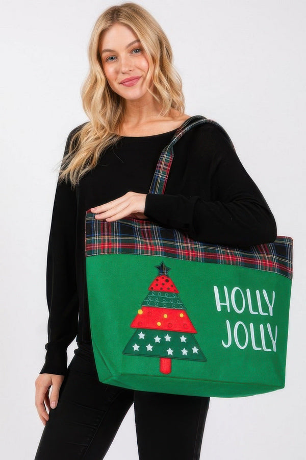 Holly Jolly Letter Christmastree Christmas Totebag - | SmartBuyApparel