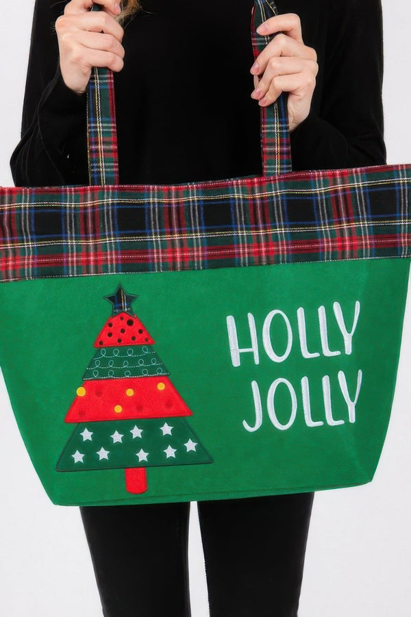 Holly Jolly Letter Christmastree Christmas Totebag - | SmartBuyApparel