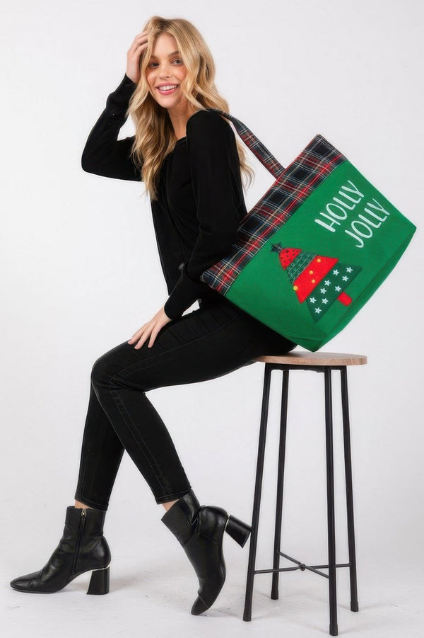 Holly Jolly Letter Christmastree Christmas Totebag - | SmartBuyApparel