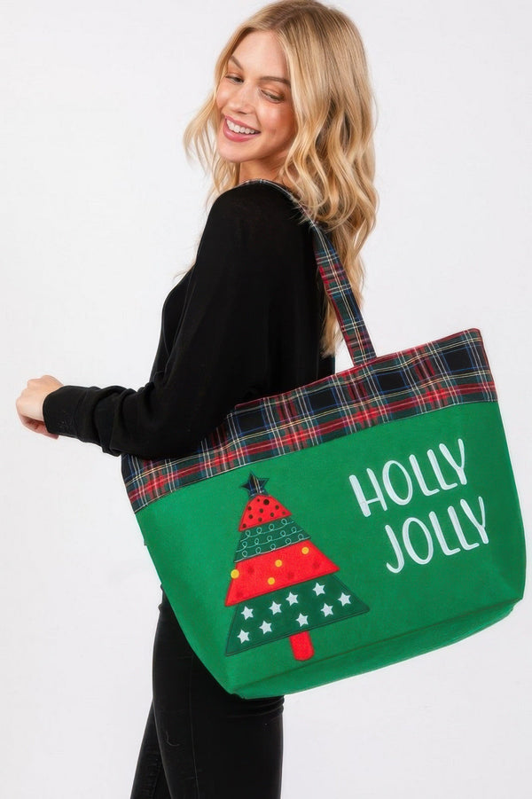 Holly Jolly Letter Christmastree Christmas Totebag - | SmartBuyApparel