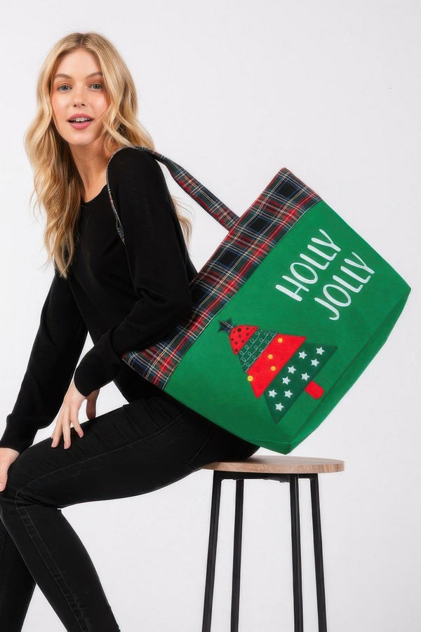 Holly Jolly Letter Christmastree Christmas Totebag - | SmartBuyApparel