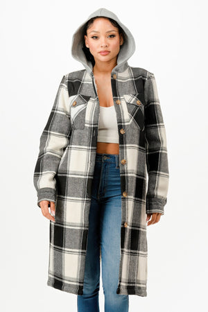 Hooded Plaid Coat - Coat - SmartBuyApparel