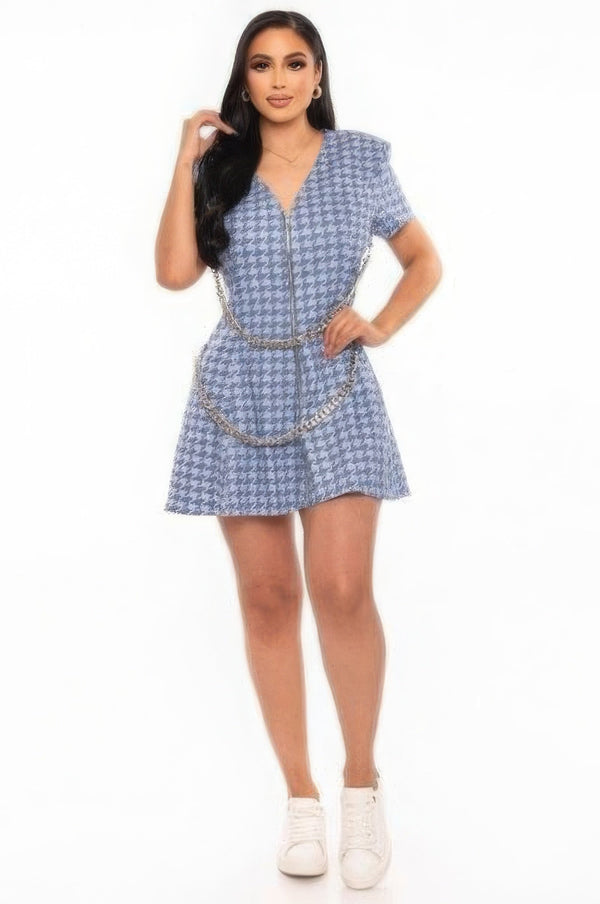 Houndstooth Chain - belt Dress - Dress - SmartBuyApparel