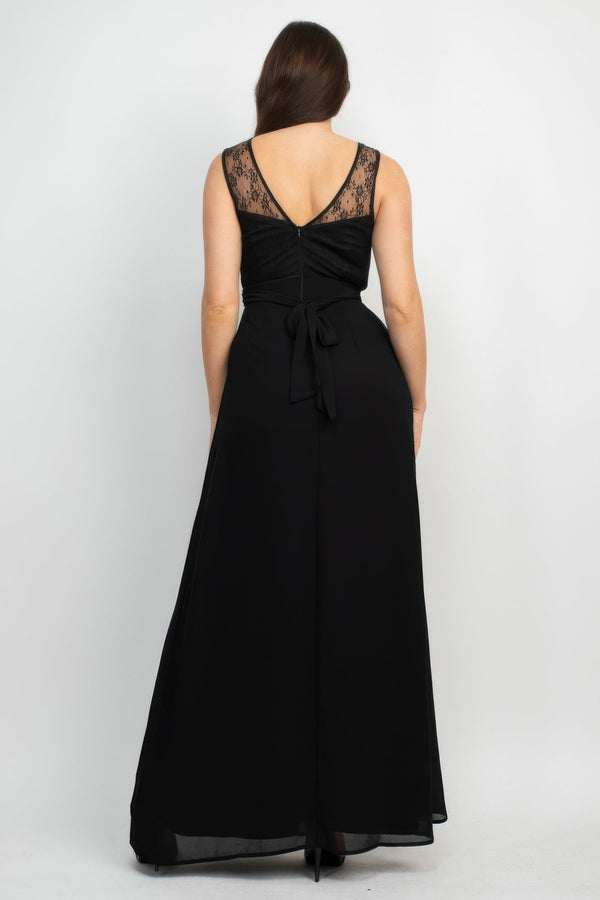 Jewel Waist - tie Lace Maxi Dress - Dress - SmartBuyApparel