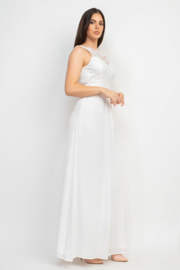 Jewel Waist - tie Lace Maxi Dress - Dress - SmartBuyApparel