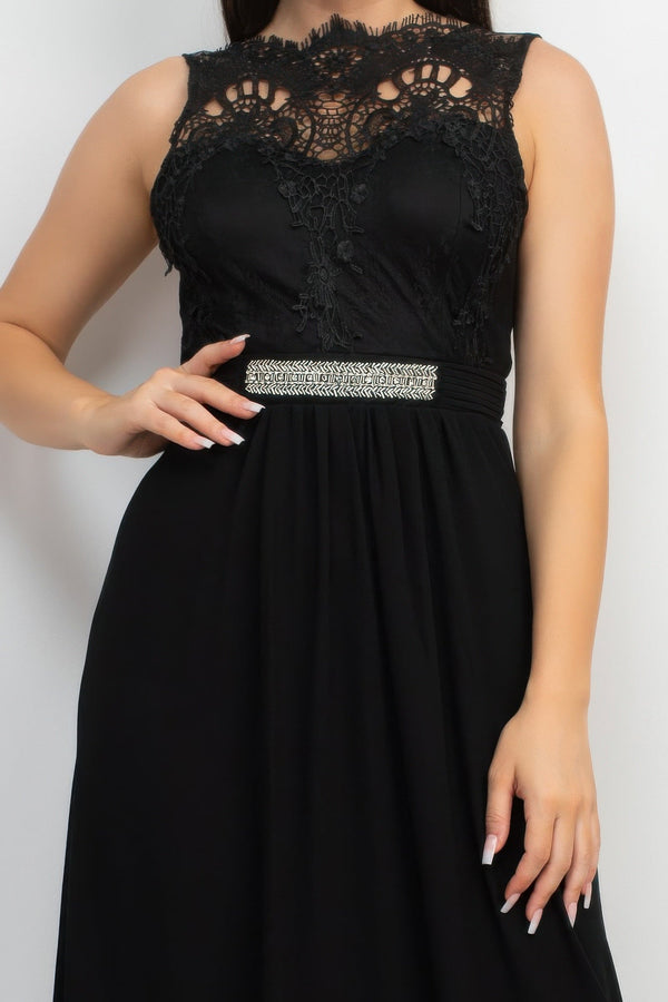 Jewel Waist - tie Lace Maxi Dress - Dress - SmartBuyApparel