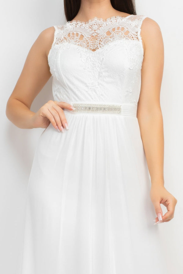 Jewel Waist - tie Lace Maxi Dress - Dress - SmartBuyApparel