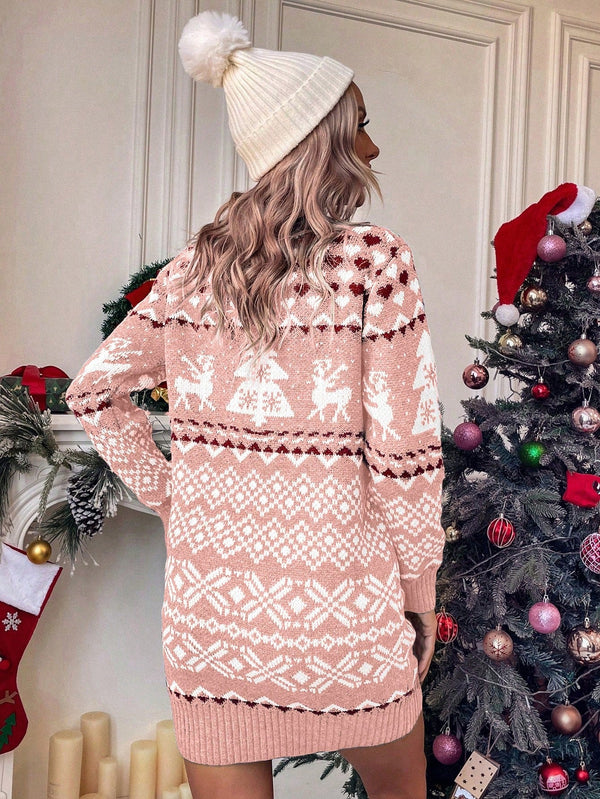 Jolly Christmas Pattern Sweater Dress - SmartBuyApparel - Women Sweater Dresses