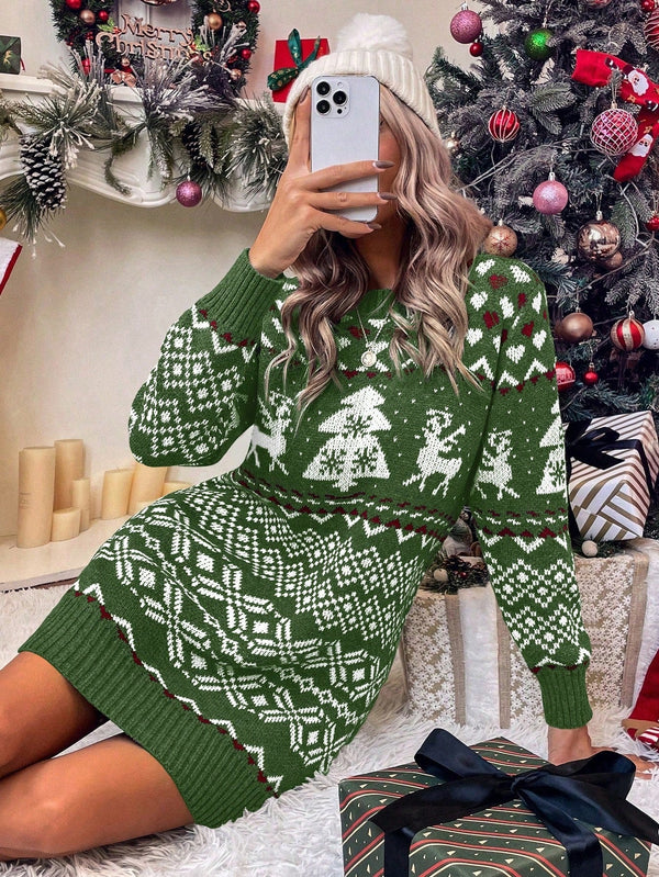 Jolly Christmas Pattern Sweater Dress - SmartBuyApparel - Women Sweater Dresses