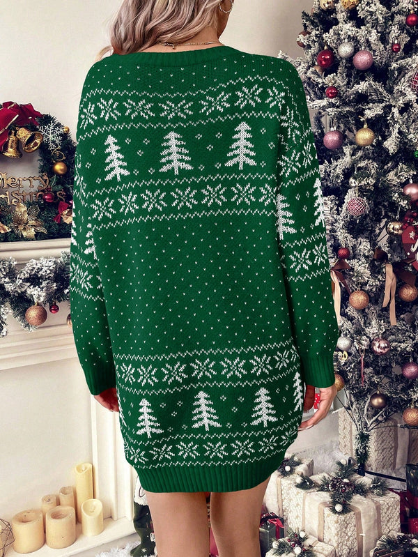 Jolly Christmas Pattern Sweater Dress - SmartBuyApparel - Women Sweater Dresses