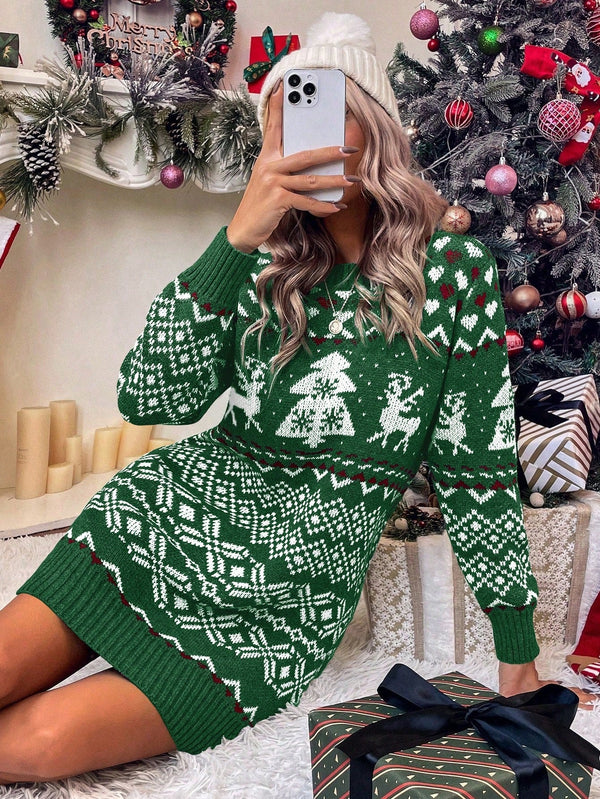 Jolly Christmas Pattern Sweater Dress - SmartBuyApparel - Women Sweater Dresses