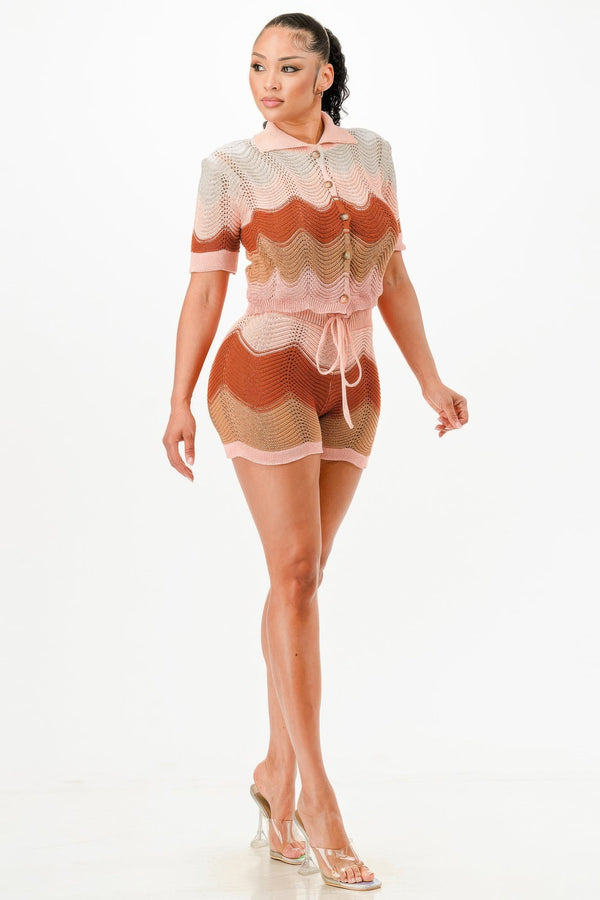 Knit Cardigan Short Set - Set - SmartBuyApparel