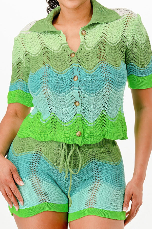 Knit Cardigan Short Set - Set - SmartBuyApparel