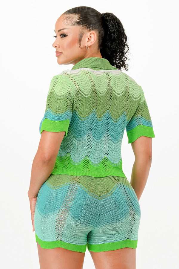 Knit Cardigan Short Set - Set - SmartBuyApparel