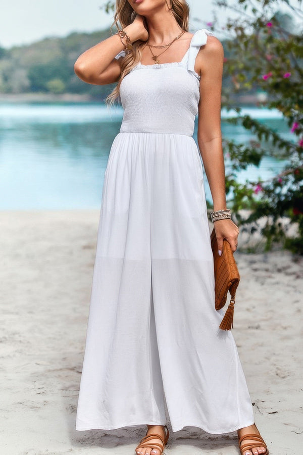 Knot Soild Ruched High Waist Pockets Jumpsuit - | SmartBuyApparel