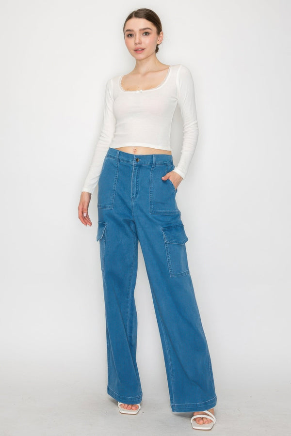 Lace Trim Square Long Sleeve Top - Women's top - SmartBuyApparel