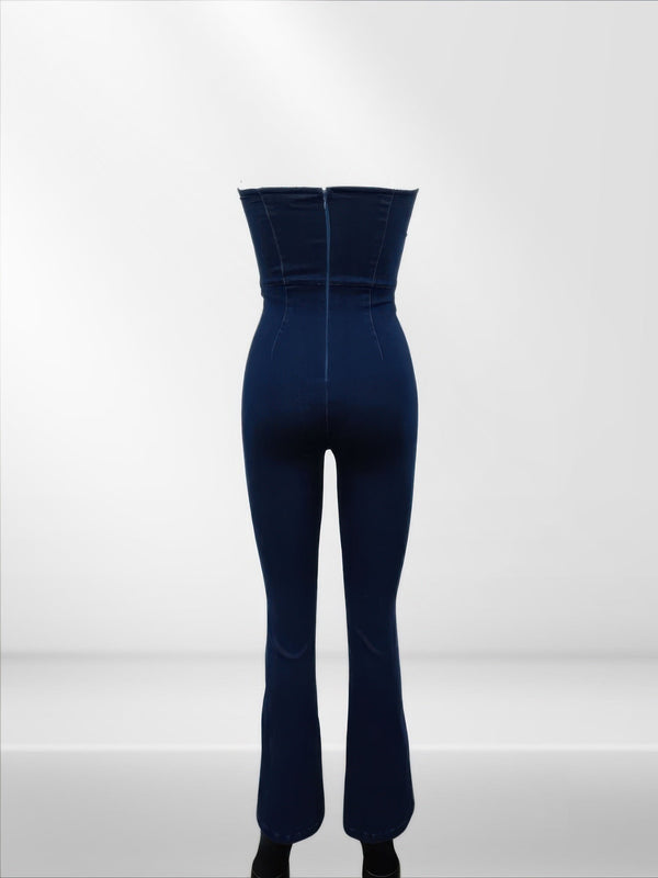 Lace Up Detail Denim Jumpsuit - | SmartBuyApparel