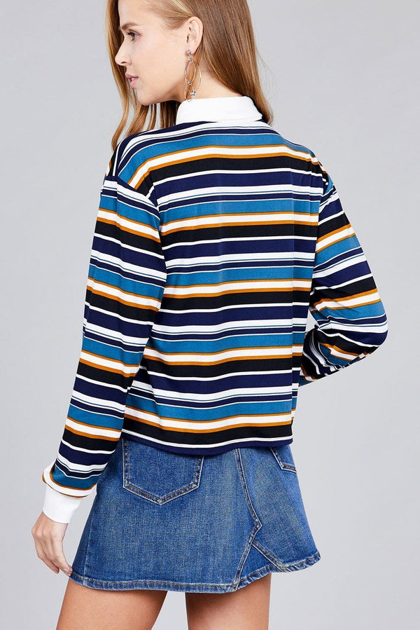 Ladies Fashion Plus Size Long Sleeve Multi Striped DTY Brushed Shirt - Women's shirt - SmartBuyApparel