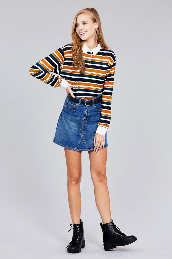 Ladies Fashion Plus Size Long Sleeve Multi Striped DTY Brushed Shirt - Women's shirt - SmartBuyApparel