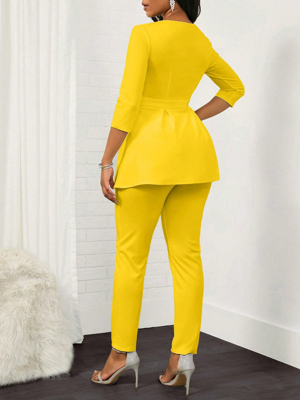 Ladies' Solid Color Sweetheart Neck Two Piece Set - SmartBuyApparel - Women Two - piece Outfits