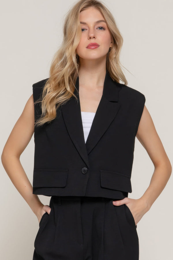 Lapel Collar W/shoulder Pads Vest - Vest - SmartBuyApparel