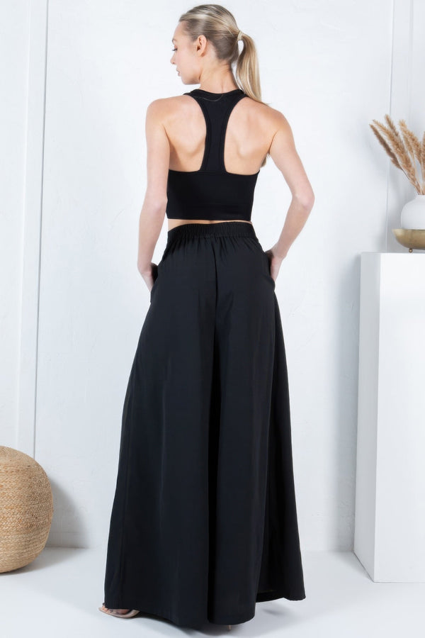 Large Hem Wide Leg Pleated Solid Pants - | SmartBuyApparel