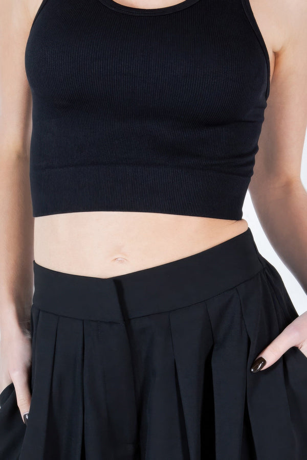 Large Hem Wide Leg Pleated Solid Pants - | SmartBuyApparel