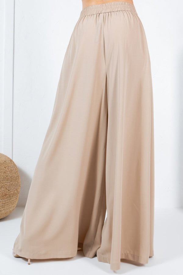 Large Hem Wide Leg Pleated Solid Pants - | SmartBuyApparel