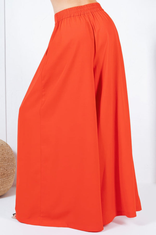 Large Hem Wide Leg Pleated Solid Pants - | SmartBuyApparel