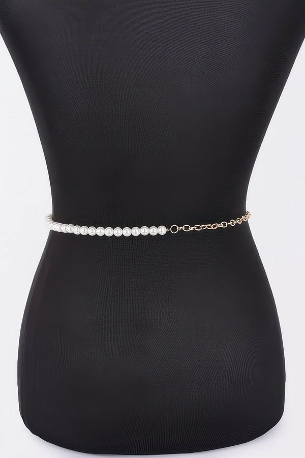 Layered Faux Pearl Flower Ribbon Belt - | SmartBuyApparel