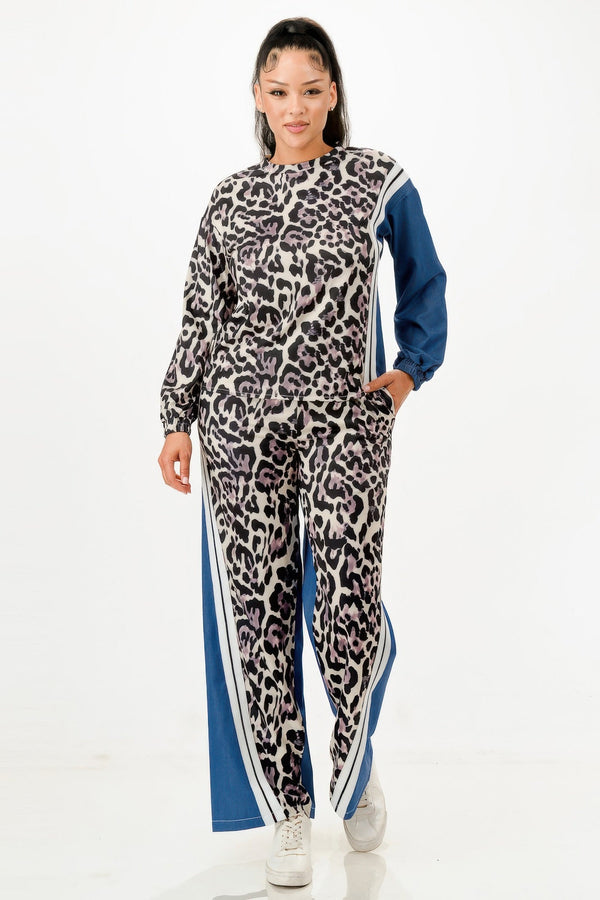 Leopard Denim Pants Set - | SmartBuyApparel