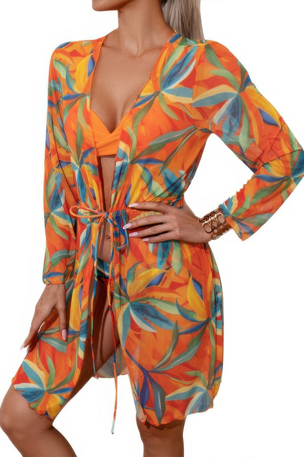 Leopard Print Bikini Kimono Three Pieces Swimsuit - | SmartBuyApparel