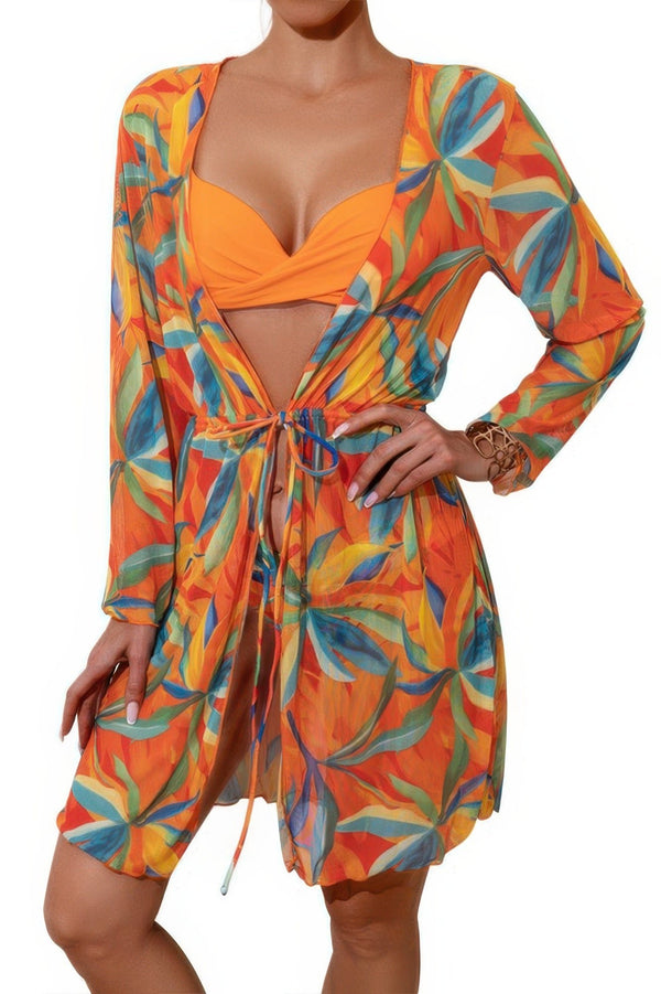 Leopard Print Bikini Kimono Three Pieces Swimsuit - | SmartBuyApparel