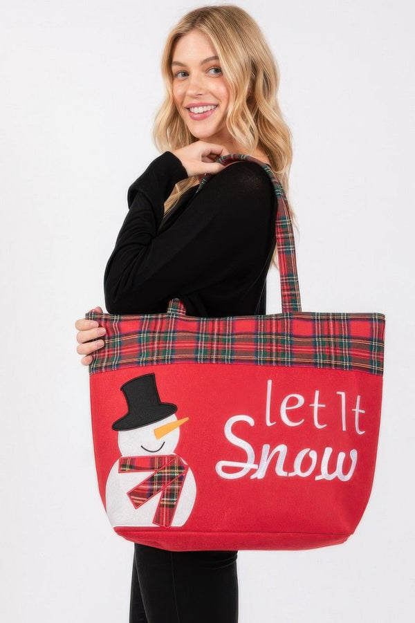 Let It Snow Letter Snowman Christmas Tote Bag - | SmartBuyApparel