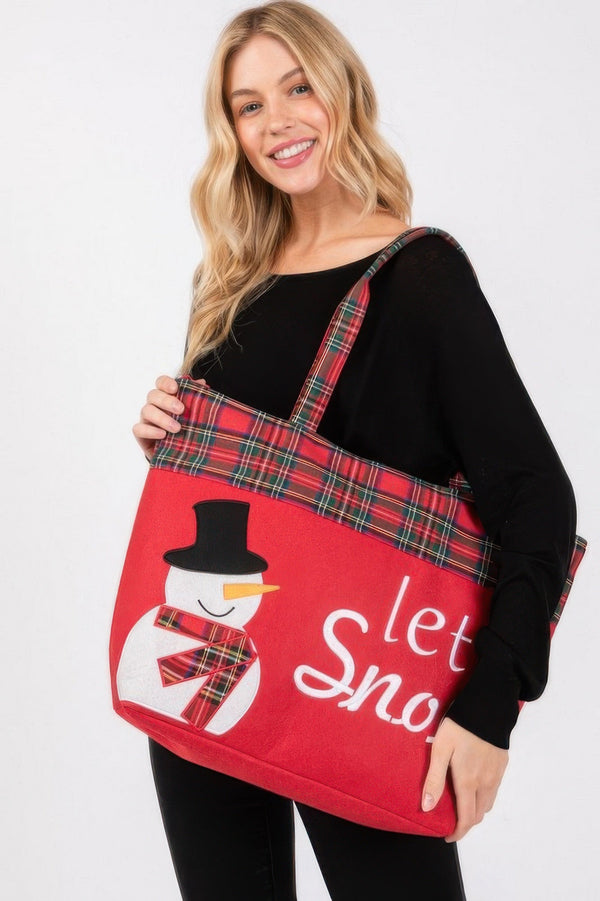 Let It Snow Letter Snowman Christmas Tote Bag - | SmartBuyApparel