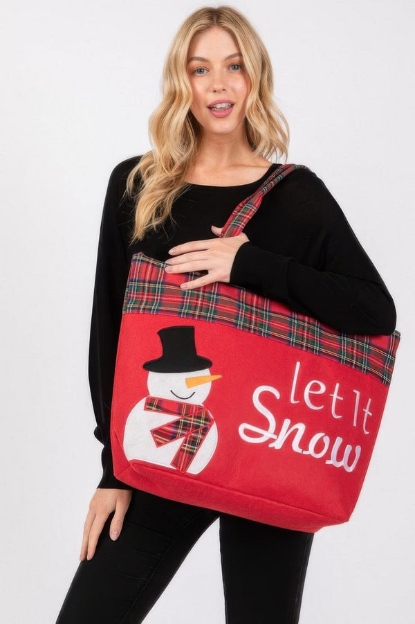 Let It Snow Letter Snowman Christmas Tote Bag - | SmartBuyApparel