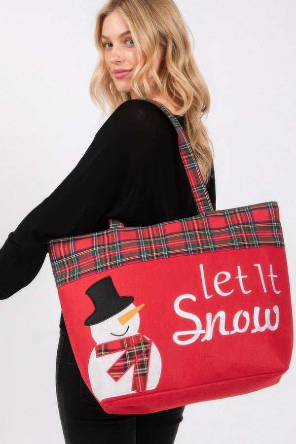 Let It Snow Letter Snowman Christmas Tote Bag - | SmartBuyApparel