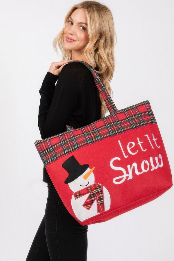 Let It Snow Letter Snowman Christmas Tote Bag - | SmartBuyApparel