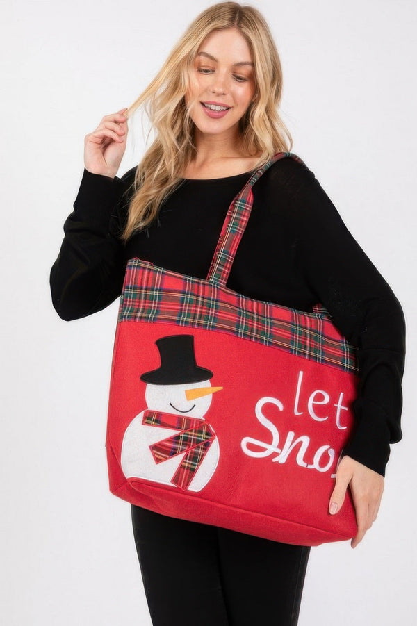 Let It Snow Letter Snowman Christmas Tote Bag - | SmartBuyApparel