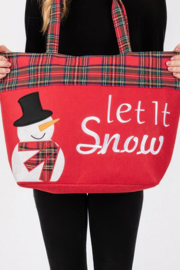 Let It Snow Letter Snowman Christmas Tote Bag - | SmartBuyApparel