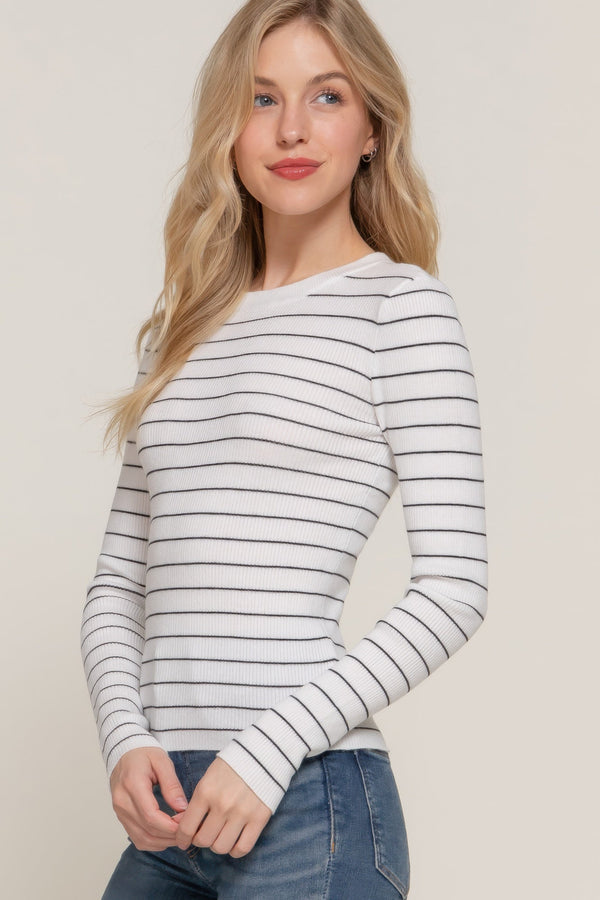 Long sleeve crew neck stripe sweater - Women's sweater - SmartBuyApparel