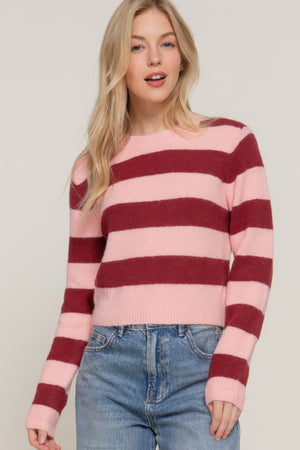 Long Sleeve Crew Neck Stripe Sweater - Women's sweater - SmartBuyApparel