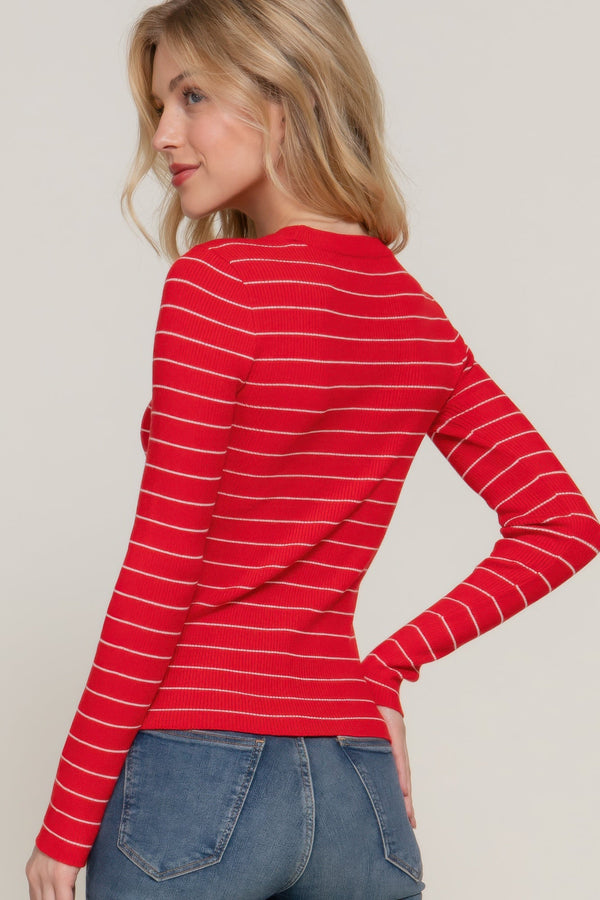 Long sleeve crew neck stripe sweater - Women's sweater - SmartBuyApparel